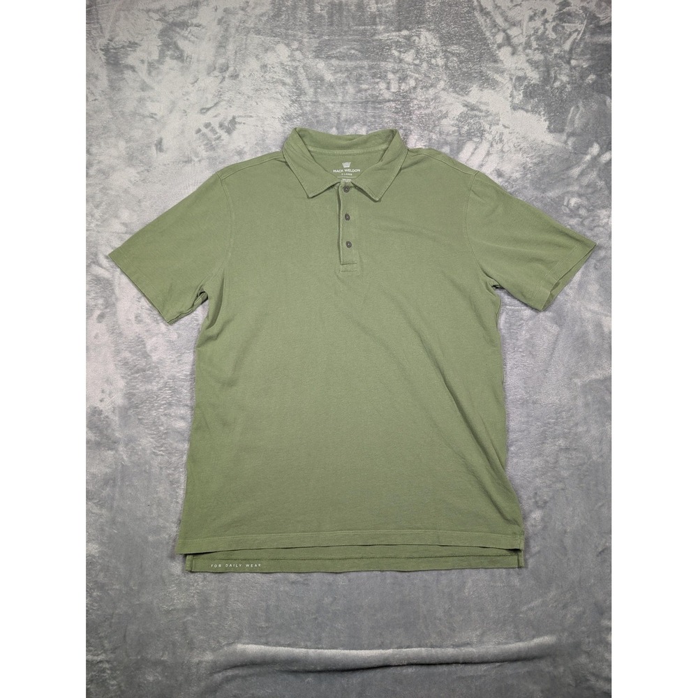 Mack Weldon Polo Shirt Mens XL Green Solid 100% Cotton Knit Casual Short Sleeve
